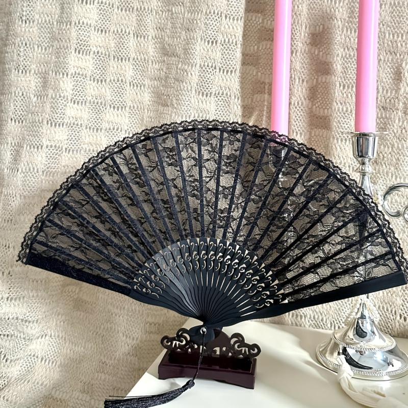 Lace Folding Fans Chinese Retro Style Wooden Props Wedding Gift Lolita Cosplay
