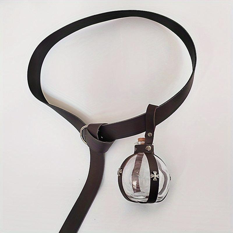 Medieval Vikings Knight Belt Leather Long Belt Glass Bottle
