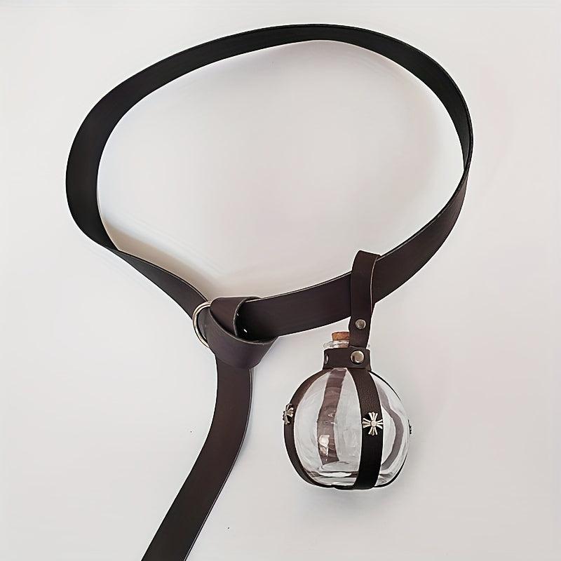 Medieval Vikings Knight Belt Leather Long Belt Glass Bottle