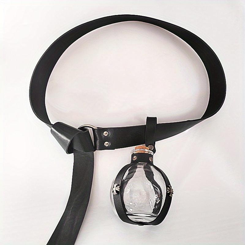Medieval Vikings Knight Belt Leather Long Belt Glass Bottle