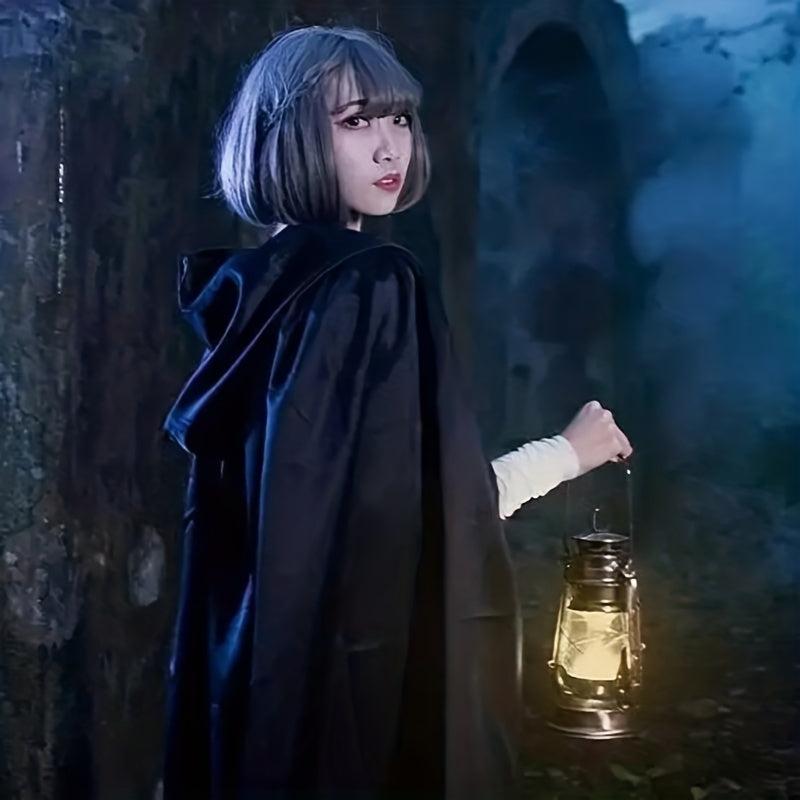 Halloween Velvet Hooded Cape Grim Reaper Witch Long Cape