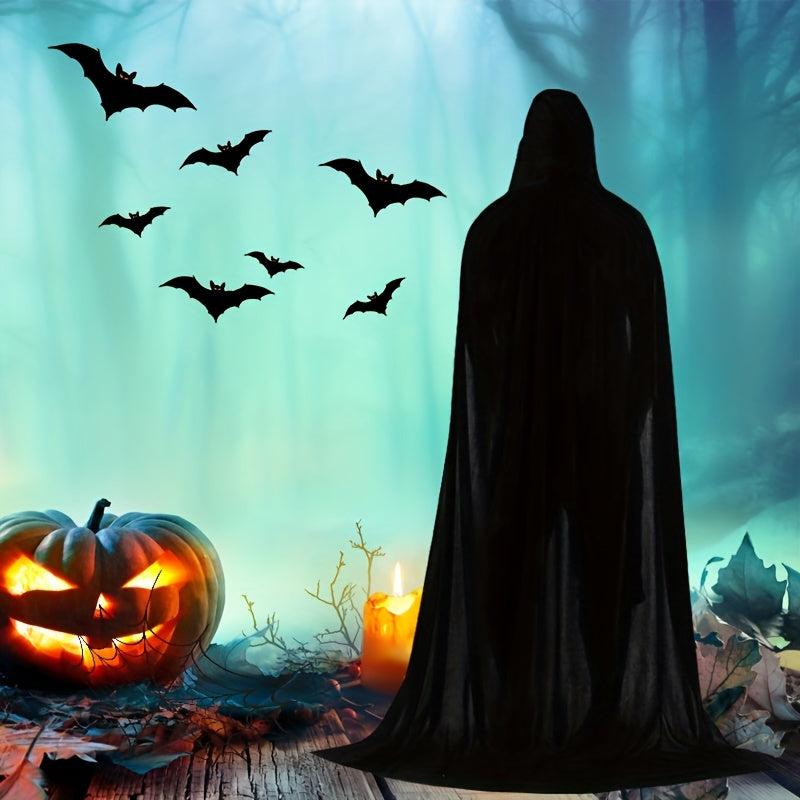 Halloween Velvet Hooded Cape Grim Reaper Witch Long Cape