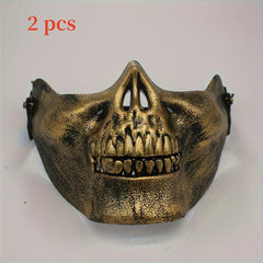 2pcs Punk Style Half Face Skull Mask Halloween Cosplay Costume Props