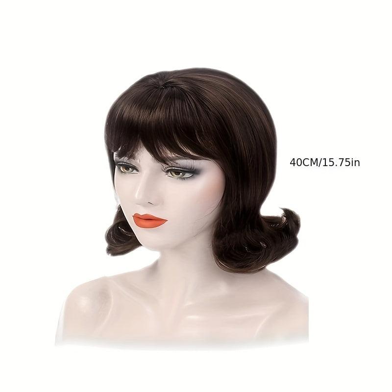 Women's Long Hair Synthetic Wig Brown Diagonal Bangs Fashionable Head Cover