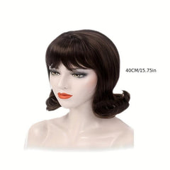 Women's Long Hair Synthetic Wig Brown Diagonal Bangs Fashionable Head Cover