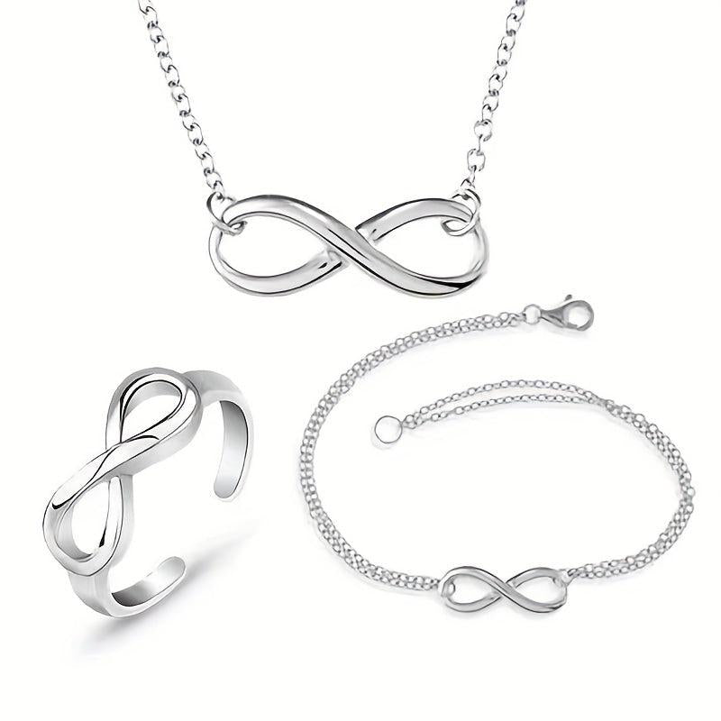 Adjustable Silver Bow Letter 8 Love Infinite Jewelry Set