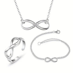 Adjustable Silver Bow Letter 8 Love Infinite Jewelry Set