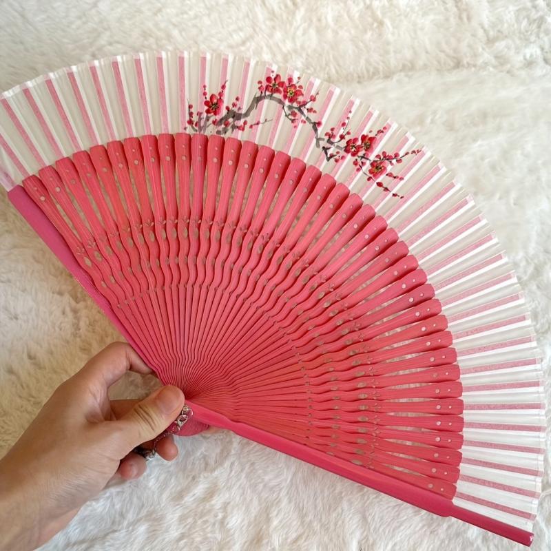 Pink Folding Fan Wooden Dance Party Decor Cosplay Lolita Style Costume Props