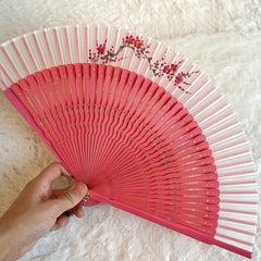 Pink Folding Fan Wooden Dance Party Decor Cosplay Lolita Style Costume Props