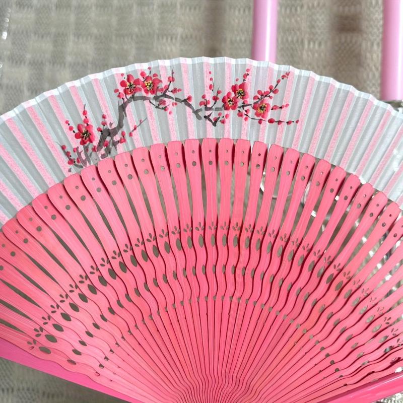 Pink Folding Fan Wooden Dance Party Decor Cosplay Lolita Style Costume Props