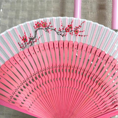 Pink Folding Fan Wooden Dance Party Decor Cosplay Lolita Style Costume Props