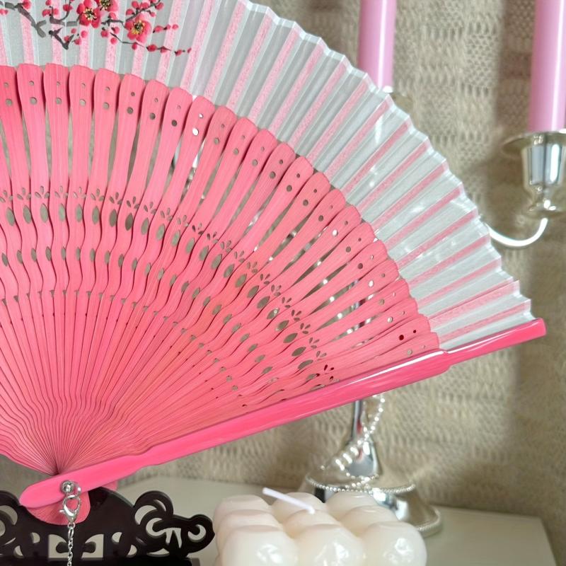 Pink Folding Fan Wooden Dance Party Decor Cosplay Lolita Style Costume Props