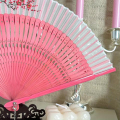 Pink Folding Fan Wooden Dance Party Decor Cosplay Lolita Style Costume Props