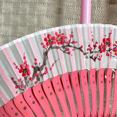 Pink Folding Fan Wooden Dance Party Decor Cosplay Lolita Style Costume Props