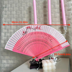 Pink Folding Fan Wooden Dance Party Decor Cosplay Lolita Style Costume Props