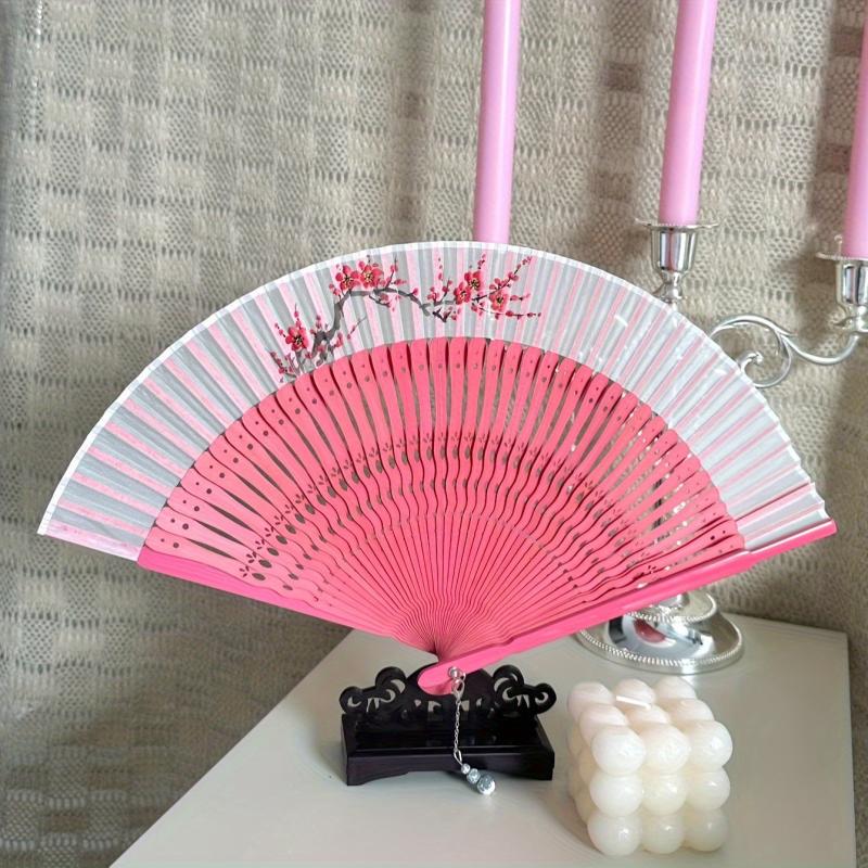 Pink Folding Fan Wooden Dance Party Decor Cosplay Lolita Style Costume Props