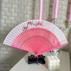 Pink Folding Fan Wooden Dance Party Decor Cosplay Lolita Style Costume Props