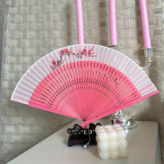 Pink Folding Fan Wooden Dance Party Decor Cosplay Lolita Style Costume Props