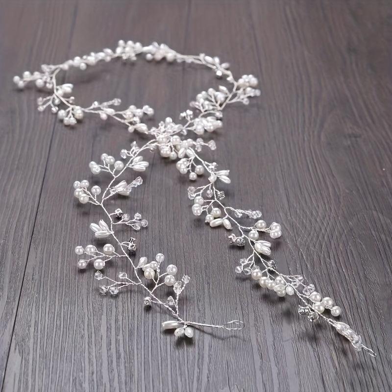 Bridal Headdress Faux Pearl Braided Hairband Wedding Dress Accessories
