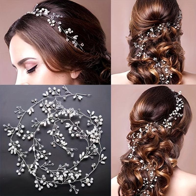 Bridal Headdress Faux Pearl Braided Hairband Wedding Dress Accessories