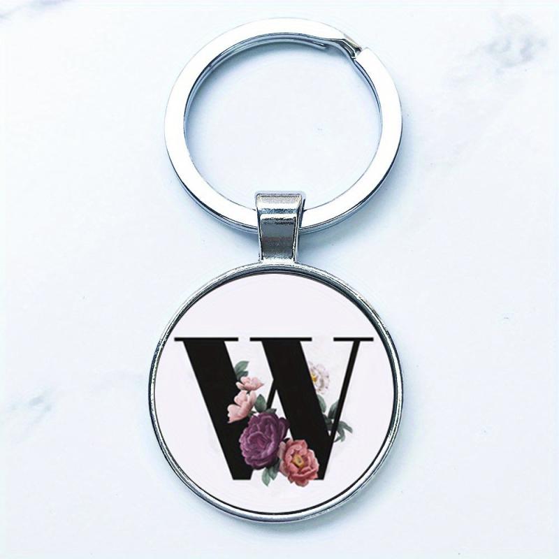 Glass Alphabet Keychain U W X Y Keyholder Alloy Ring