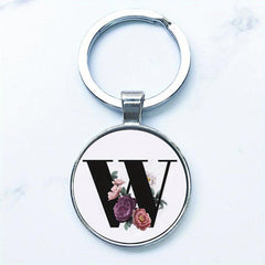 Glass Alphabet Keychain U W X Y Keyholder Alloy Ring