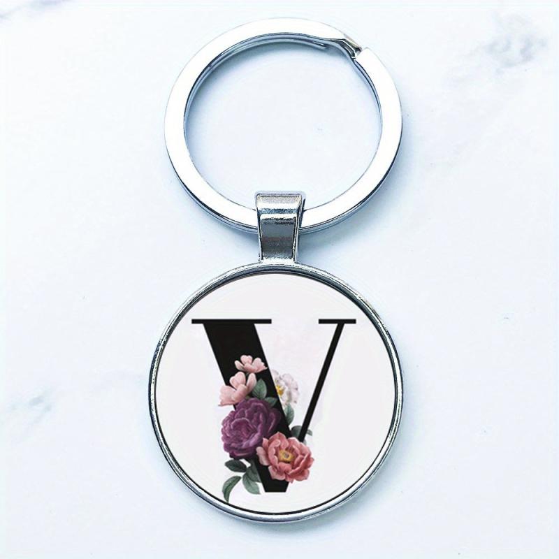 Glass Alphabet Keychain U W X Y Keyholder Alloy Ring
