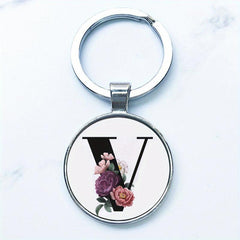 Glass Alphabet Keychain U W X Y Keyholder Alloy Ring