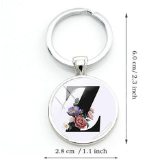 Glass Alphabet Keychain U W X Y Keyholder Alloy Ring
