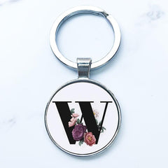 Glass Alphabet Keychain U W X Y Keyholder Alloy Ring
