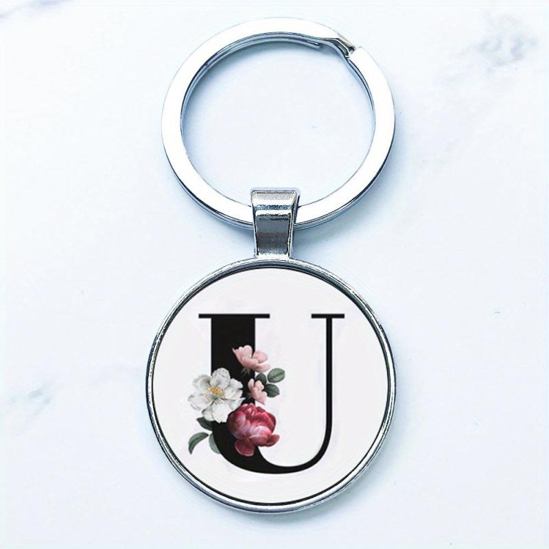 Glass Alphabet Keychain U W X Y Keyholder Alloy Ring