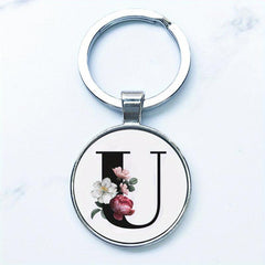 Glass Alphabet Keychain U W X Y Keyholder Alloy Ring