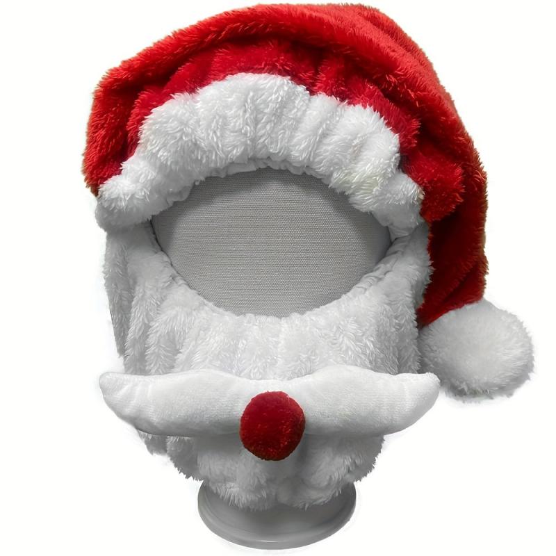 Santa Hat & Mask Plush Helmet Christmas Costumes Party Cosplay Decor