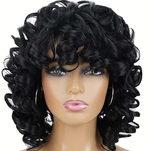 Rose Net Short Curly Hair Wig Natural Appearance Synthetic Wig