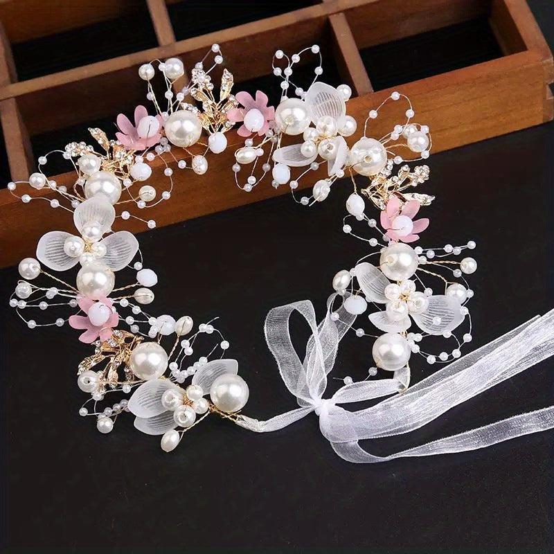 Flower Dress Pearl Crown Hair Band Hair Accessories Bride