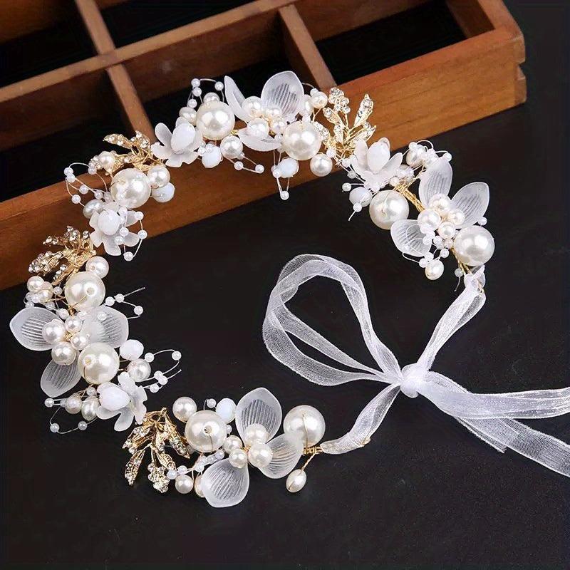 Flower Dress Pearl Crown Hair Band Hair Accessories Bride