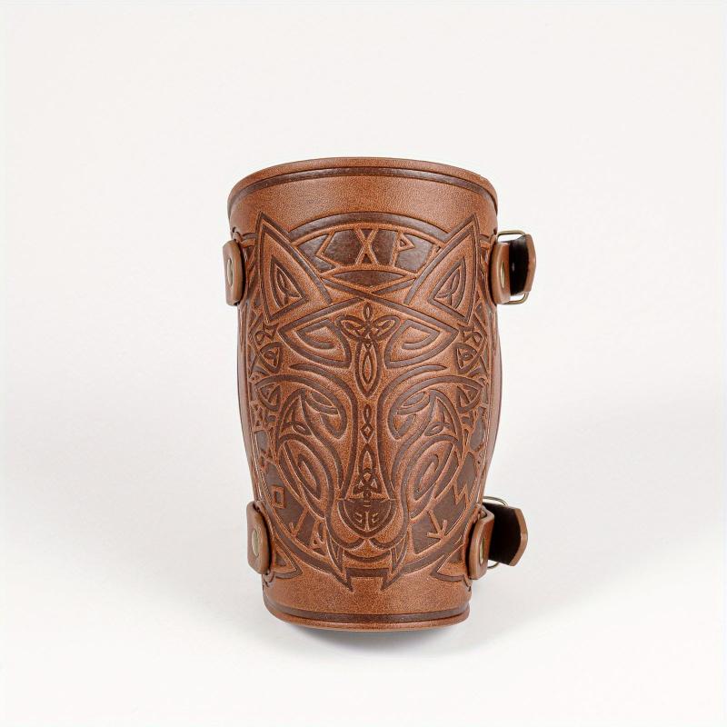 Viking Wolf Head Pattern Adult Leather Wristband