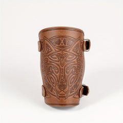 Viking Wolf Head Pattern Adult Leather Wristband