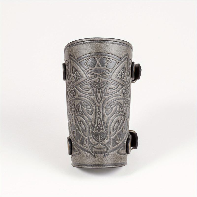 Viking Wolf Head Pattern Adult Leather Wristband