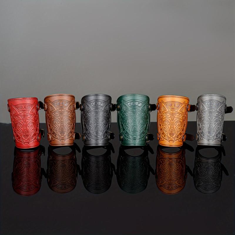 Viking Wolf Head Pattern Adult Leather Wristband