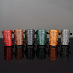 Viking Wolf Head Pattern Adult Leather Wristband