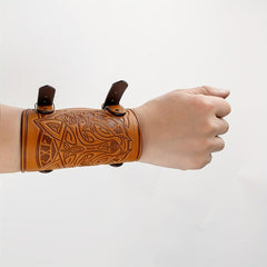 Viking Wolf Head Pattern Adult Leather Wristband