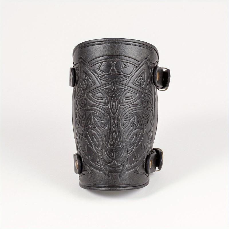 Viking Wolf Head Pattern Adult Leather Wristband