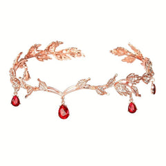 Red Rose Golden Ruby Crystal Leaves Tiaras Crowns For Women Girls