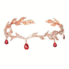 Red Rose Golden Ruby Crystal Leaves Tiaras Crowns For Women Girls