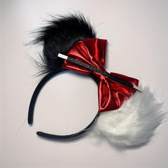Plush Big Ears Headband Red Bow Decoration Hair Accessories