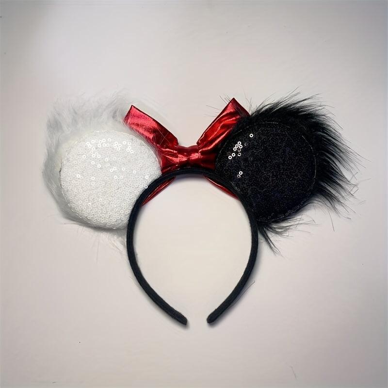 Plush Big Ears Headband Red Bow Decoration Hair Accessories