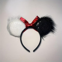 Plush Big Ears Headband Red Bow Decoration Hair Accessories