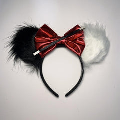 Plush Big Ears Headband Red Bow Decoration Hair Accessories