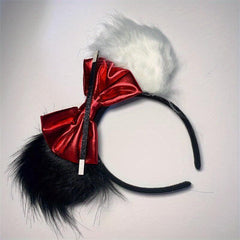 Plush Big Ears Headband Red Bow Decoration Hair Accessories